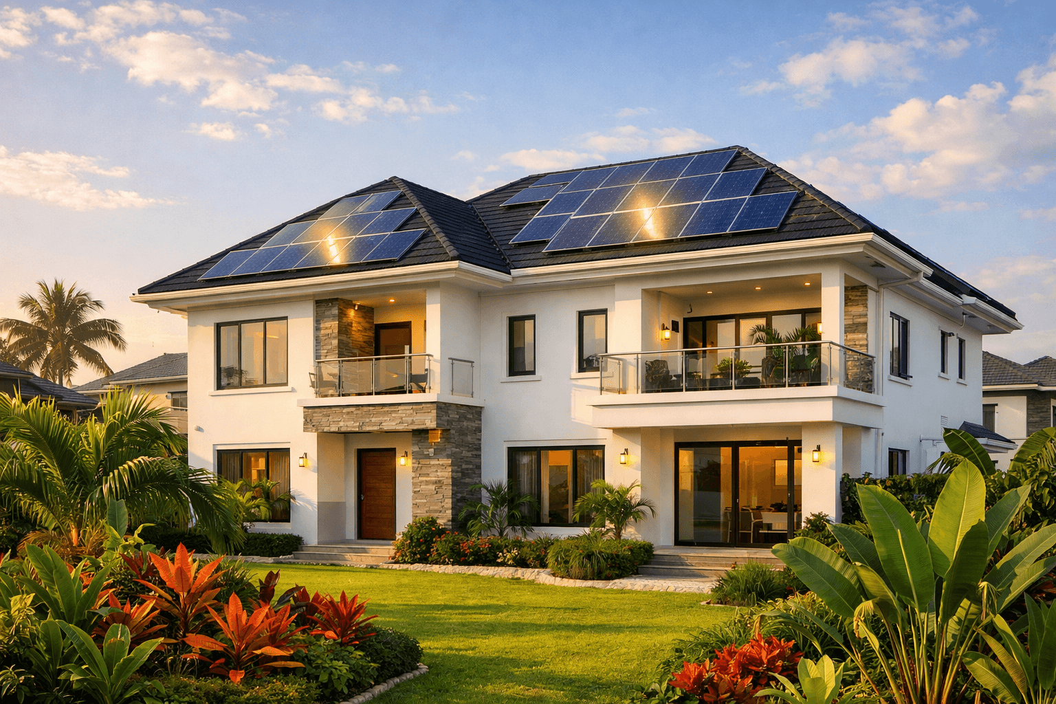 Solar panels installed on a home rooftop with inverter system